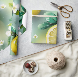 Papier Cadeau Jeu de mariée bleu citron moderne