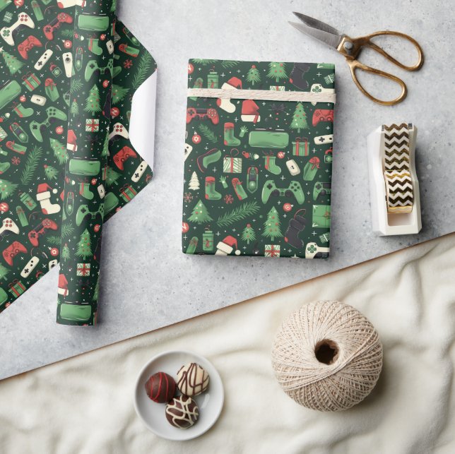 Papier Cadeau Jeu et Jeux Thème Vert Noël (Artisanat)