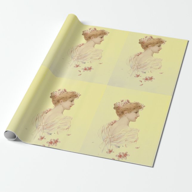 Papier Cadeau Jeune femme vintage (Déroulé)