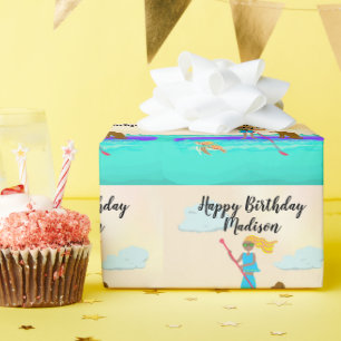 Papier Cadeau Jeune Fille Planche à Pagaie Anniversaire Personna