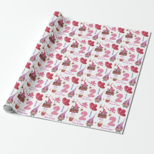 Papier Cadeau Jeune fille rose mignonne Gnome de deux ans Annive