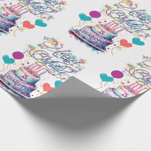 Papier Cadeau Jeunes filles Anniversaire Ajouter un nom Age Joli