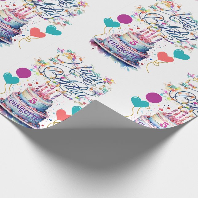 Papier Cadeau Jeunes filles Anniversaire Ajouter un nom Age Joli (Coin)