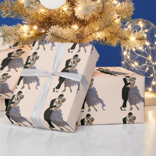 Papier Cadeau Jeunes mariés Art Déco, la mariée et le marié dans
