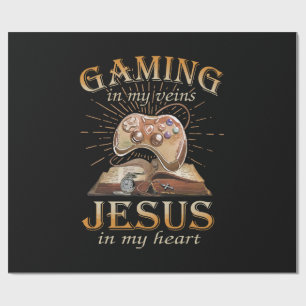 Papier Cadeau Jeux vidéo dans mes veines, Jésus dans mon cœur