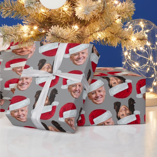 Papier Cadeau Joe and Kamala Santa Hat Funny Christmas Silver (Vacances)
