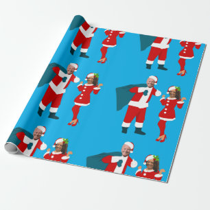 Papier Cadeau joe biden père Noël kamala harris bleu Noël
