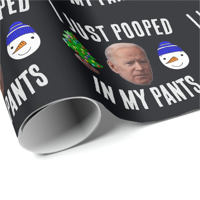 PAPIER CADEAU JOE BIDEN POOPÉE DANS LES PANNES NOËL LIVRE D'ÉTIQ (Coin rond)