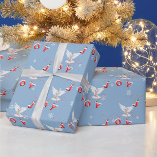 Papier Cadeau Joie et colombe avec des flocons de neige