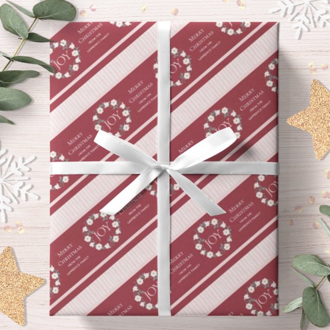 Papier Cadeau Joie Noël Wreath Bourgogne Personnalisée (Créateur téléchargé)