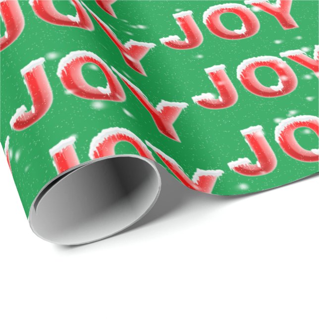 Papier Cadeau JOIE texte avec des flocons de neige sur arrière - (Coin rond)