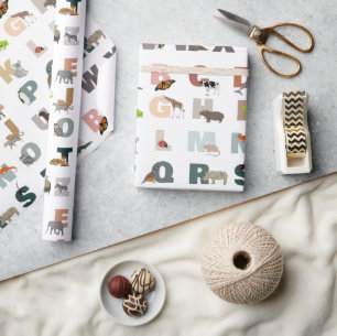 Papier Cadeau Joli Alphabet ABC Animaux