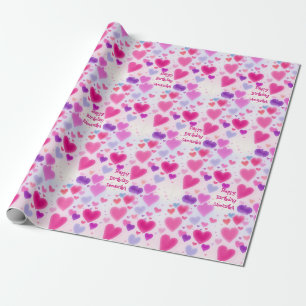 Papier Cadeau Joli Anniversaire Cœurs Roses Féminin