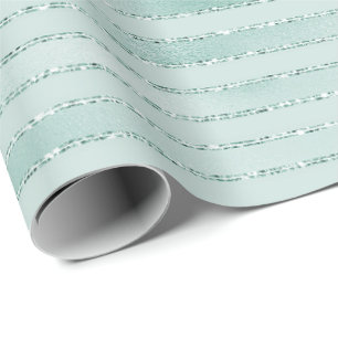 Papier Cadeau Joli Aqua Mint Glitzy Parties scintillant rayures
