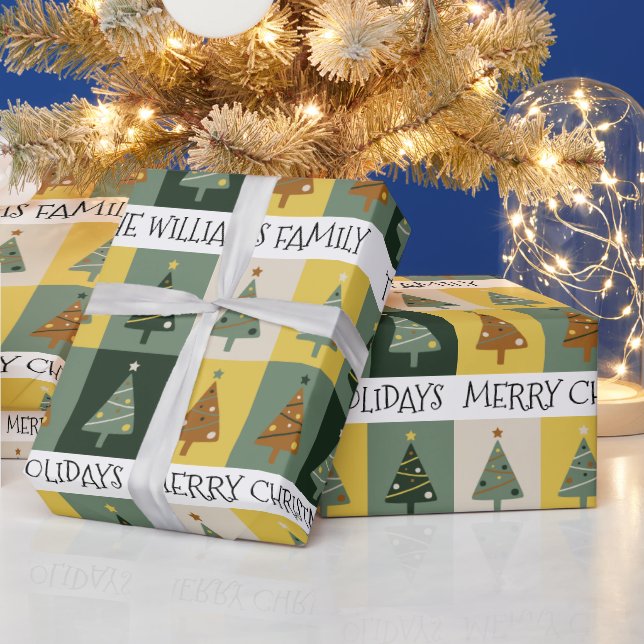 Papier Cadeau Joli arbre de Noël Sage vert personnalisé (Vacances)
