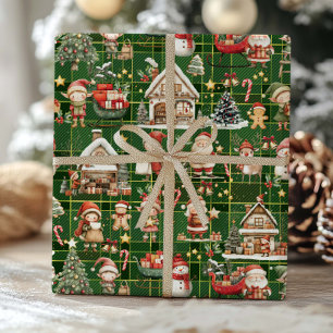 Papier Cadeau Joli atelier Père Noël Elfes Christmas Découpage