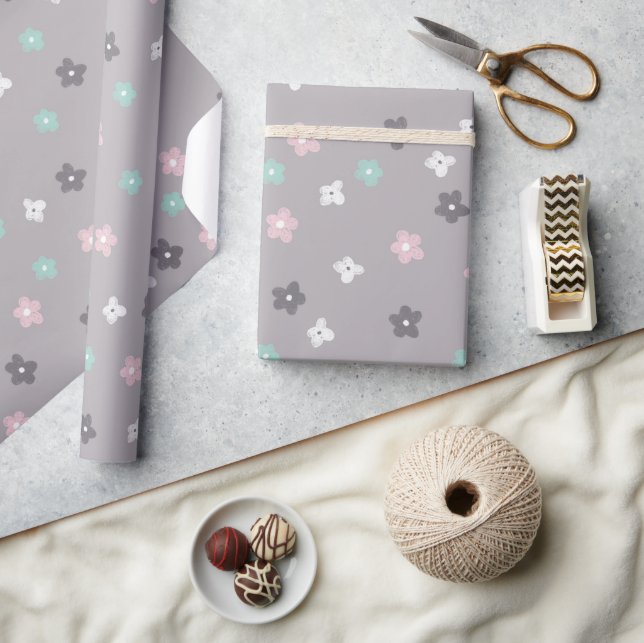 Papier Cadeau Joli Baby shower Floral rose moderne (Artisanat)