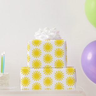 Papier Cadeau Joli blanc jaune soleil motif heureux