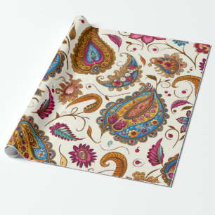 Papier Cadeau Joli bleu rose Tan Mix Floral Motif Paisley