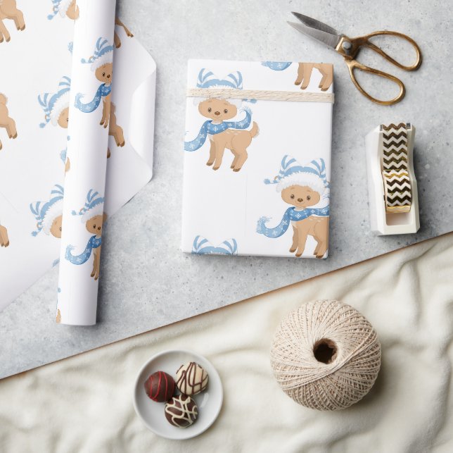 Papier Cadeau Joli Blue Winter Reindeer Enfants Noël (Artisanat)