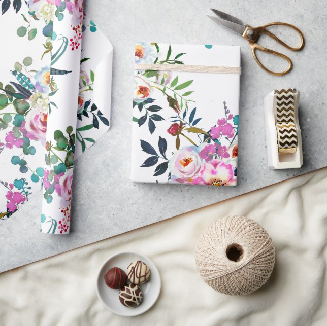 Papier Cadeau Joli Boho Floral rose Lavande Mariage cadeau (Artisanat)