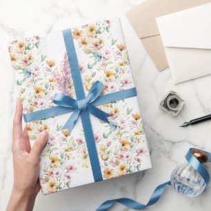 Papier Cadeau Joli Boho Orange rose Aquarelle Fleurs sauvages