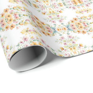 Papier Cadeau Joli Boho Orange rose Aquarelle Fleurs sauvages