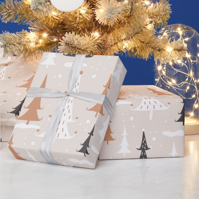 Papier Cadeau Joli Boho rose Brown Noël Arbres (Vacances)