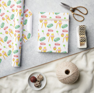 Papier Cadeau Joli bonbon d'été crème glacée Motif d'aquarelle