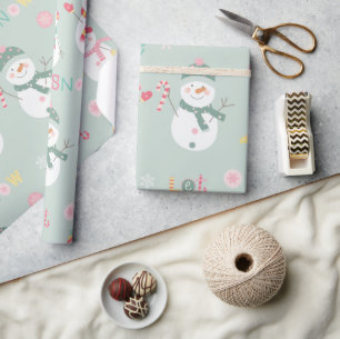 Papier Cadeau Joli bonhomme de neige laissez-le neiger Noël