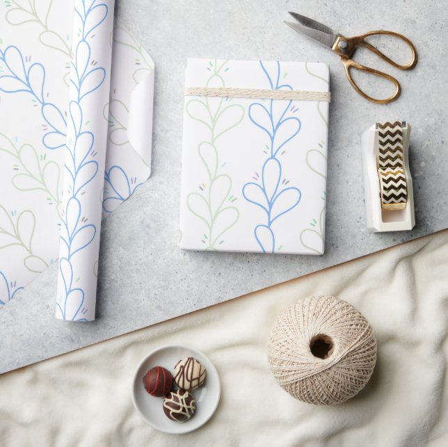 Papier Cadeau Joli Botanique Bleu Sexe Baby shower neutre (Artisanat)