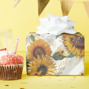 Papier Cadeau Joli Bouquet de tournesol jaune abeilles