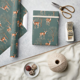 Papier Cadeau Joli cadeau de Deer Green de la faune