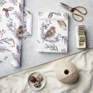 Papier Cadeau Joli cadeau de Noël Rustique d'hiver Sparrow