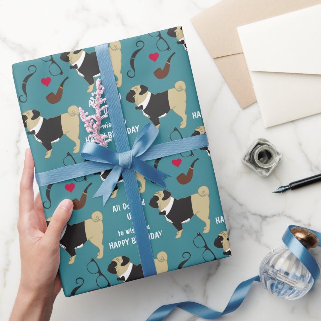 Papier Cadeau Joli Carlin habillé Anniversaire (Cadeaux)