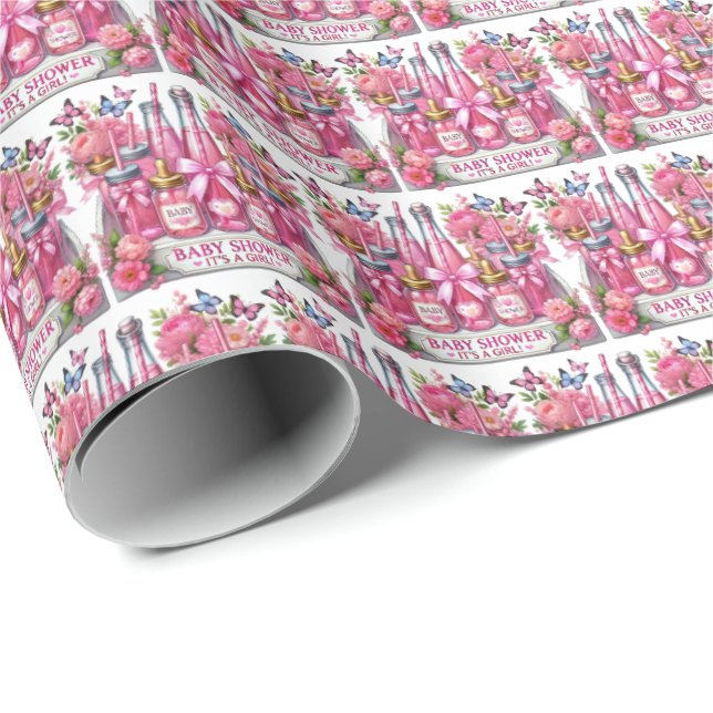 Papier Cadeau Joli carrelage filles baby shower (Coin rond)