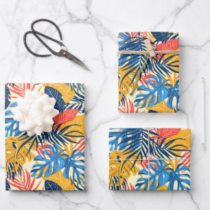 Papier Cadeau Joli carrelage motif de feuille tropicale Envelopp