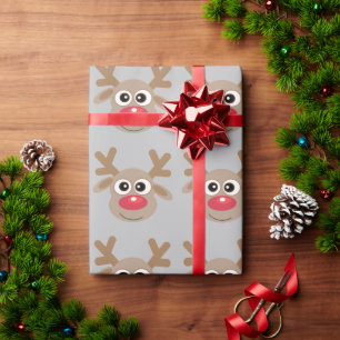 Papier Cadeau Joli Cartoon Reindeer Motif Fun Grey