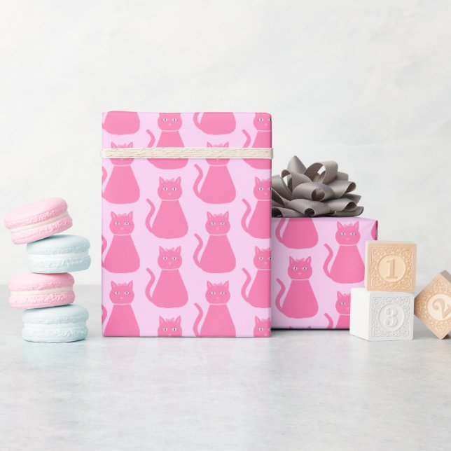 Papier Cadeau Joli Chat de fille rose Bébé Motif (Baby Shower)