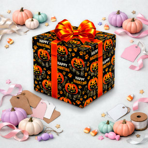 Papier Cadeau Joli Chat Noir Citrouille Halloween