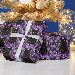 Papier Cadeau Joli chat noir Joyeux Noël 