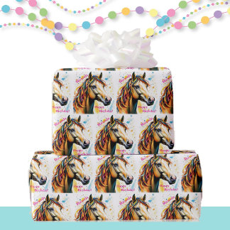 Papier Cadeau Joli Cheval avec Ribbons Anniversaire Ajouter un n
