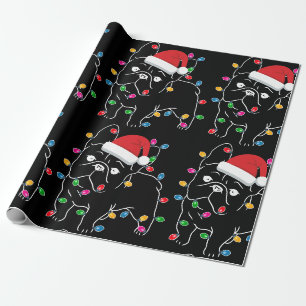 Papier Cadeau Joli chien Carlin avec lumière de Noël