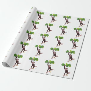 Papier Cadeau Joli chimpanzé dans la jungle suspendu dessin anim