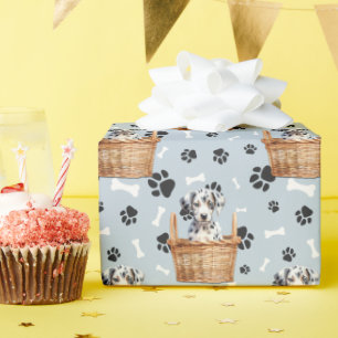 Papier Cadeau Joli chiot dalmate en panier Empreinte de patte