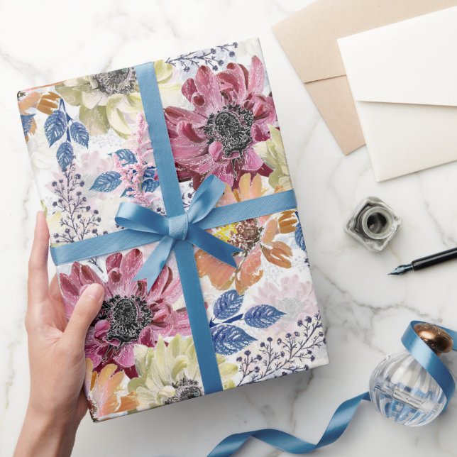 Papier Cadeau Joli chrysanthème rose orange vintage (Cadeaux)