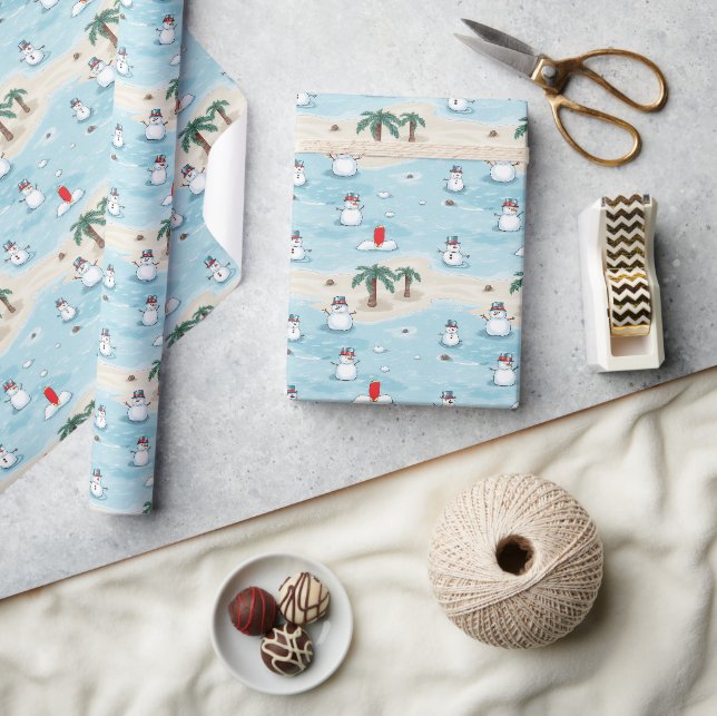 Papier Cadeau Joli Dessin Snowmen en vacances à la plage (Artisanat)