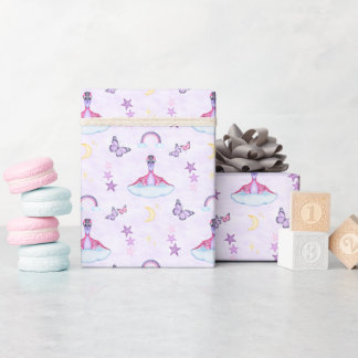 Papier Cadeau Joli Dinosaure Anniversaire Filles Rose