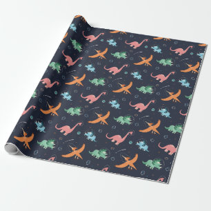 Papier Cadeau Joli Dinosaure Espace Extérieur Noël