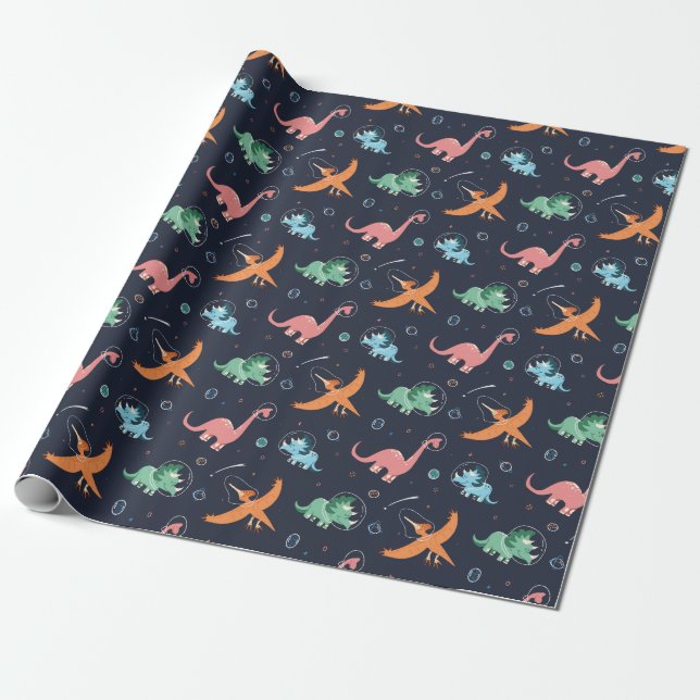 Papier Cadeau Joli Dinosaure Espace Extérieur Noël (Déroulé)